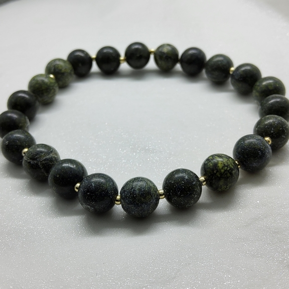 Jewelry - Serpentine Jade 14k Plated Bead Stretch Bracelet